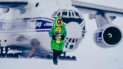 World Marathon Challenge Sally Orange as a frozen pea in Antarctica