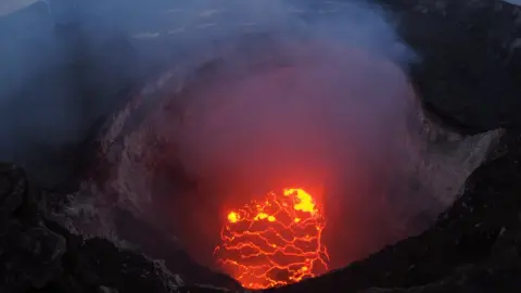 US Geological Survey A view over the lava lake that has dropped significantly in recent days.