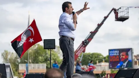 YASIN AKGUL/AFP Istanbul Mayor Ekrem Imamoglu of the main opposition Republican People's Party (CHP) address supporters during an election rally