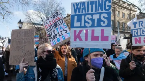 Protest outside Downing Street against the UK government's decision to block gender reform in Scotland