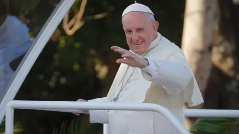 EPA Pope Francis greets people as he departs from Le Sanctuaire du Pere Laval in Port Louis, Mauritius, 09 September 2019