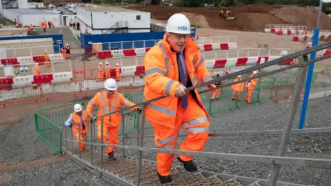 Getty Images UK Prime Minister Boris Johnson visits the HS2 Solihull Interchange building site