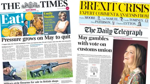 Composite of The Times an Daily Telegraph front pages