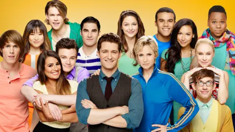 Getty Images Matthew Morrison (front centre) and the cast of Glee for season five