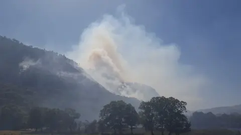 Kim Moseley Smoke billows from a blaze near Cwm Rheidol