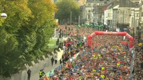 Runners at start of Cardiff Half Marathon