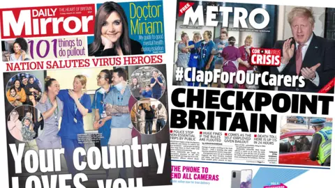 Front pages of the Daily Mirror and the Metro