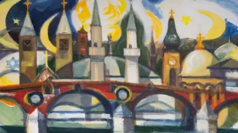 Lily Wildgoose A colourfol watercolour of the bridge in Sarajevo