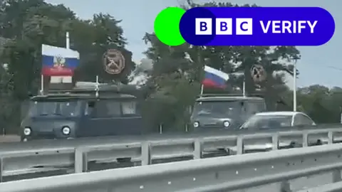 BBC Social media footage showing a Wagner convoy near the Russian city of Voronezh