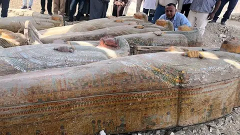 Egypt Antiquities Ministry Ancient Egyptian coffins uncovered at the Theban necropolis of Asasif, near Luxor