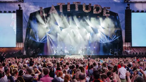 Matt Eachus Crowds watching an act perform at Latitude festival in Suffolk