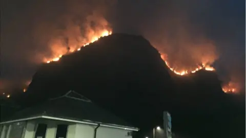 Garreg Ddu on fire above Blaenau Ffestiniog