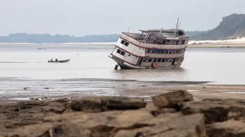 EPA A passenger ship 'Alianca III' is stranded on a sandbank of the Rio Negro in Manaus, Amazonas, Brazil, 16 October 2023.