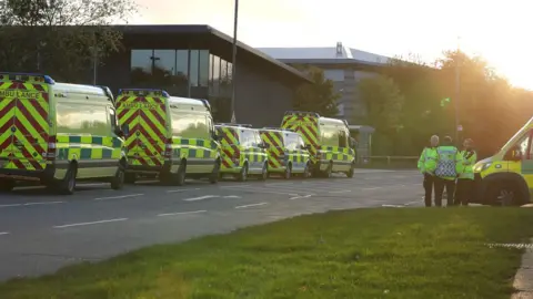 PA Five ,ambulances parked near the bowling alley