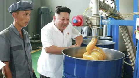 KCNA Kim Jong-un visits a lube factory in 2014