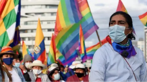 Reuters Ecuador's presidential candidate Yaku Pérez marches to the prosecutor's office in Quito, on 23 February 2021