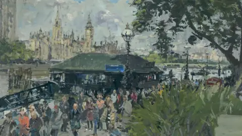 Steve Russell Studios Peter Brown's painting of the queue outside Buckingham Palace