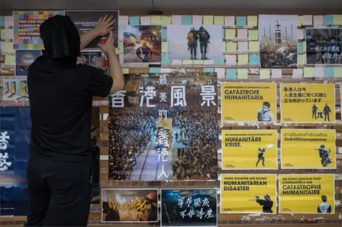 EPA University of Hong Kong students take part in rebuilding a "Lennon Wall" on the campus in Hong Kong, China, 29 September 2020.