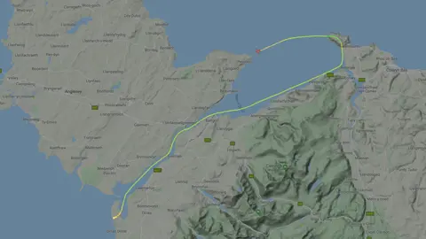 flightradar24.com A flight which travelled from Caernarfon towards Llandudno on Monday appeared to disappear from the radar