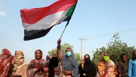 Supplied Sudanese protest against a military coup that overthrew the transition to civilian rule