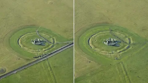 BBC Stonehenge before and after the A344 is covered over