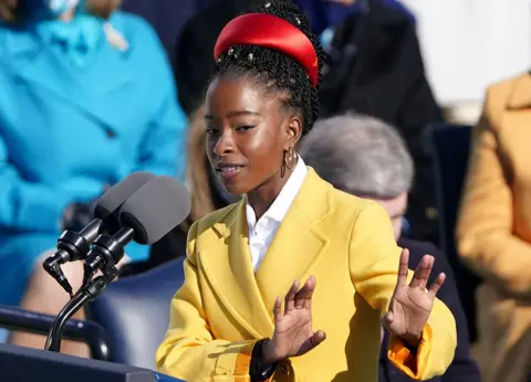 Reuters Amanda Gorman recites a poem during the inauguration of Joe Biden as the 46th President of the United States on the West Front of the U.S. Capitol in Washington, DC.