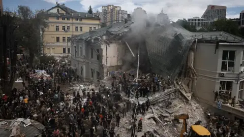 Reuters Picture taken from an elevated position shows the damage to the children's hospital in Kyiv