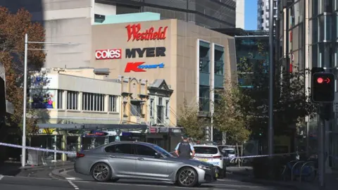Police cordon off surrounding areas at Westfield Bondi Junction after the attack on 13 April