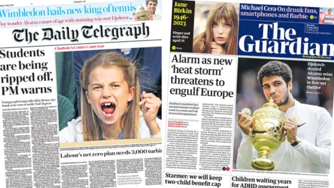 The front page of the Daily Telegraph and the Guardian newspapers