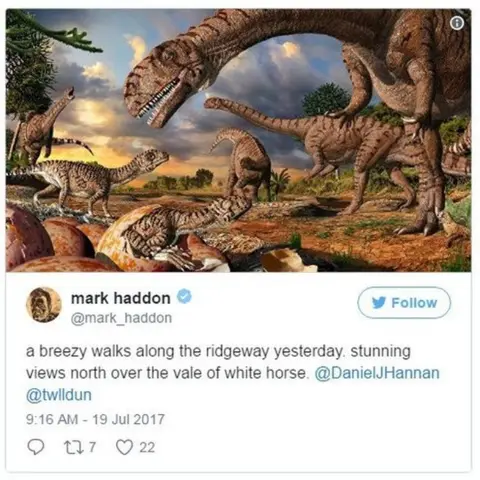 @mark_haddon @mark_haddon: a breezy walks along the Ridgeway yesterday. Stunning views north over the vale of the white horse.