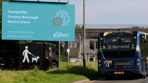 Getty Images Caerphilly lockdown sign and coach