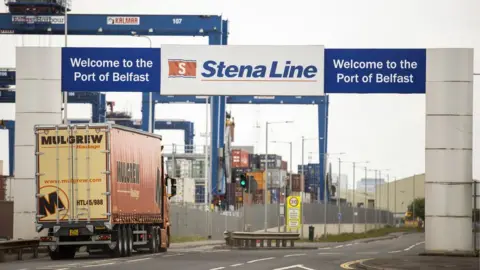 PA Media Sign at entrance to Port of Belfast