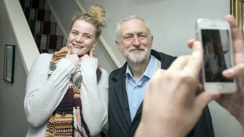 PA Jeremy Corbyn poses for a selfie in Grimsby