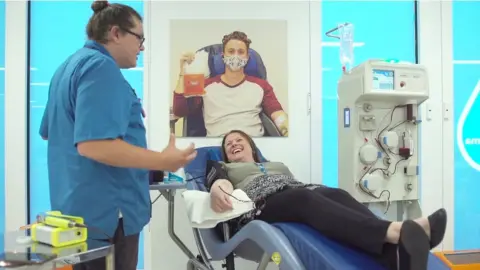 NHS Blood and Transplant Joanne Bevan trying one of the new machines in Reading