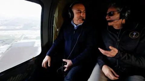 Reuters Antony Blinken and Turkish Foreign Minister Mevlut Cavusoglu travel to one of the worst-hit areas