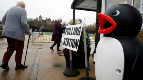 Reuters Penguin outside Arundel's lido that is a polling station for the day