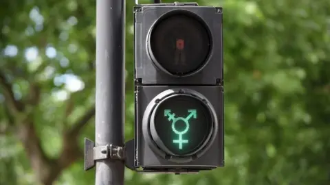 BBC A green transgender symbol on a pedestrian crossing light in Trafalgar Square