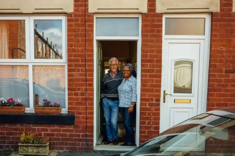 Ellie Grace Photography Doorstep portrait of Neil and Myrtle in Abbeydale Road