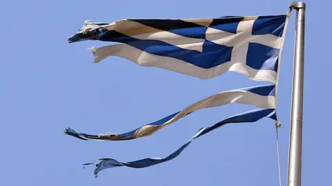 Getty Images Damaged Greek flag