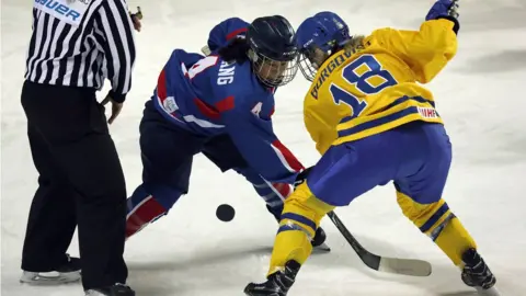 Getty Images The athletes of Team Korea in action during the Women's Ice Hockey friendly match against Sweden