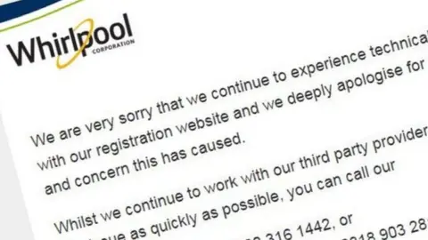 Whirlpool The company apologised to customers about the fault on its model checker website