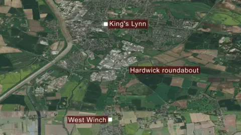 Map showing King's Lynn and West Winch