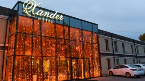 TASS via Getty Images A view of Xander Hotel in Tomsk where Russian opposition activist Alexei Navalny was allegedly poisoned