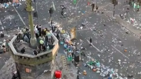 Police say there was an 'unacceptable level' of anti-social behaviour as thousands of fans gathered to celebrate in Glasgow city centre.