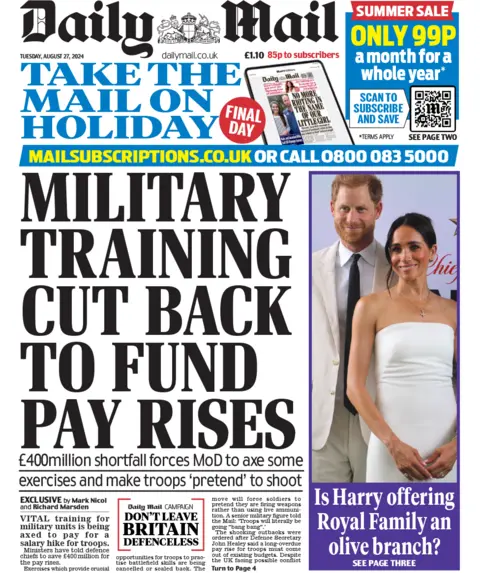 The main headline on the front page of the Daily Mail reads: 