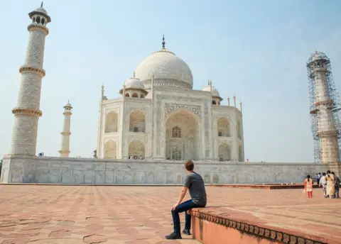 Facebook/Mark Zuckerberg Facebook CEO Mark Zuckerberg sits facing the Taj Mahal during his visit to India in October 2015