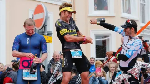 Huw Fairclough/Ironman Pro men's top three Cameron Wurf, Phil Graves and Christian Kramer celebrate