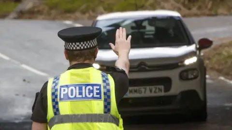 PA Media A police checkpoint in North Yorkshire