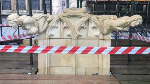 Stonework under repair at York Minster