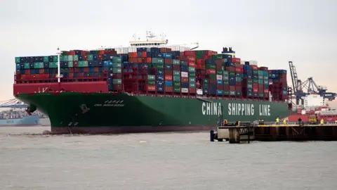Getty Images Large container ship, the Indian Ocean, of China Shipping Line, at the Port of Felixstowe, UK.